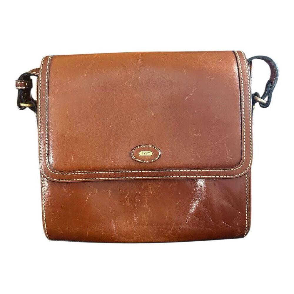 Vintage‎ Y2K Bally Brown Leather Square Crossbody Flap Bag Adjustable Straps